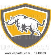 Vector Clip Art of Retro Angry Rhinoceros Charging in a Shield by Patrimonio