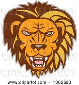Vector Clip Art of Retro Angry Roaring Male Lion Face by Patrimonio