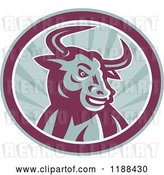 Vector Clip Art of Retro Angry Texas Longhorn Bull in a Circle of Rays by Patrimonio