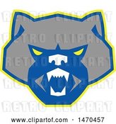 Vector Clip Art of Retro Angry Wolverine Face in Gray Blue and Yellow by Patrimonio