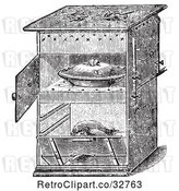 Vector Clip Art of Retro Antique Gas Cooking Stove with Food in the Oven, in by Picsburg