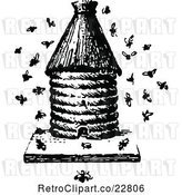 Vector Clip Art of Retro Apiology Bee Hive with a Swarm by Prawny Vintage