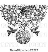 Vector Clip Art of Retro Apple Tree with Roots and Birds by Prawny Vintage