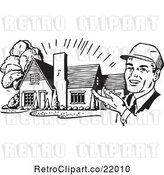 Vector Clip Art of Retro Architect Presenting a House by BestVector