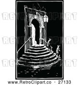 Vector Clip Art of Retro Architectural Entry with People on Stairs by Prawny Vintage