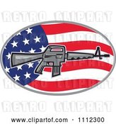 Vector Clip Art of Retro Armalite M-16 Colt AR-15 Assault Rifle over an American Flag Oval by Patrimonio