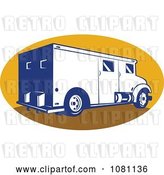 Vector Clip Art of Retro Armored Bank Van on a Yellow Oval by Patrimonio