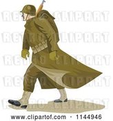Vector Clip Art of Retro Army Soldier Marching by Patrimonio