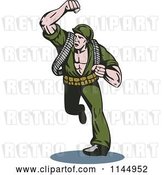 Vector Clip Art of Retro Army Soldier Running and Punching by Patrimonio