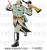 Vector Clip Art of Retro Army Soldier Running with a Weapon by Patrimonio