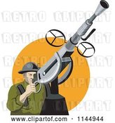 Vector Clip Art of Retro Army Soldier Shooting an Anti Aircraft Gun by Patrimonio