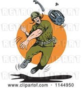 Vector Clip Art of Retro Army Soldier Throwing a Grenade by Patrimonio