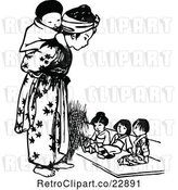 Vector Clip Art of Retro Asian Girl and Tiny KChildren by Prawny Vintage