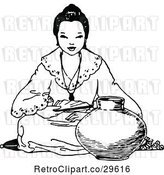 Vector Clip Art of Retro Asian Girl Sitting with a Pot by Prawny Vintage