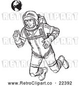 Vector Clip Art of Retro Astronaut Floating with Earth in the Background by BestVector