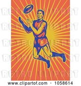 Vector Clip Art of Retro Aussie Rugby Player Jumping to Catch a Ball by Patrimonio