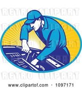Vector Clip Art of Retro Automobile Mechanic Using a Socket Wrench on a Car Engine by Patrimonio