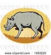 Vector Clip Art of Retro Babirusa Pig Against a Sunset Oval by Patrimonio