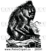 Vector Clip Art of Retro Baboon Monkey Sitting on a Log by Prawny Vintage