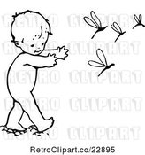 Vector Clip Art of Retro Baby Chasing Dragonflies by Prawny Vintage