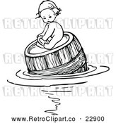 Vector Clip Art of Retro Baby Floating and on a Barrel by Prawny Vintage