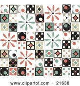 Vector Clip Art of Retro Background of Colorful Patchwork with Flowers, Diamonds and Circle Patterns by Steve Klinkel