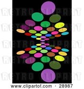 Vector Clip Art of Retro Background of Colorful Purple, Green, Yellow, Orange, Blue, Red and Pink Circles Reflecting on Black by KJ Pargeter