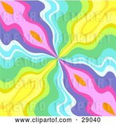 Vector Clip Art of Retro Background of Pink, Purple, Blue, Green and Yellow Waves Spanning out from the Center by KJ Pargeter