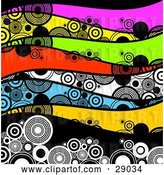 Vector Clip Art of Retro Background of Waves of Circles on Pink, Yellow, Green, Red, White, Blue and Black Waves by KJ Pargeter