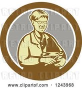 Vector Clip Art of Retro Baking Granny Holding a Mixing Bowl in a Circle by Patrimonio