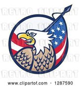 Vector Clip Art of Retro Bald Eagle and American Flag Emerging from a Circle by Patrimonio