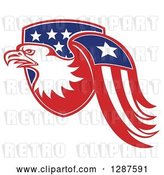 Vector Clip Art of Retro Bald Eagle and American Flag Emerging from a Shield by Patrimonio