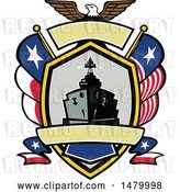 Vector Clip Art of Retro Bald Eagle Crest with a Battle Ship, State and Texas Navy Flags by Patrimonio