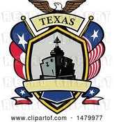 Vector Clip Art of Retro Bald Eagle Crest with a Battle Ship, State and Texas Navy Flags Flags by Patrimonio