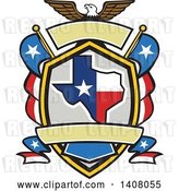 Vector Clip Art of Retro Bald Eagle Crest with the State of Texas and American Themed Flags by Patrimonio