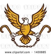 Vector Clip Art of Retro Bald Eagle Flying with a Chain and Towing J Hooks by Patrimonio