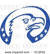 Vector Clip Art of Retro Bald Eagle Head in a Blue and White American Themed Oval by Patrimonio
