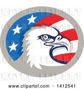 Vector Clip Art of Retro Bald Eagle Head in an American Themed Oval by Patrimonio