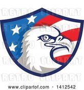 Vector Clip Art of Retro Bald Eagle Head in an American Themed Shield by Patrimonio