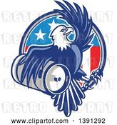 Vector Clip Art of Retro Bald Eagle Holding a Beer Keg and Emerging from an American Circle by Patrimonio