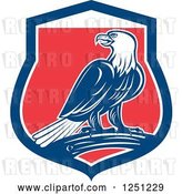 Vector Clip Art of Retro Bald Eagle in a Red White and Blue Shield by Patrimonio