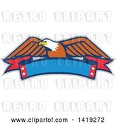 Vector Clip Art of Retro Bald Eagle over a Blank Banner by Patrimonio