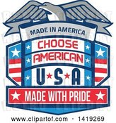 Vector Clip Art of Retro Bald Eagle over a Shield with Made in America Choose American Usa Made with Pride Text by Patrimonio