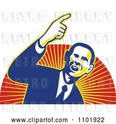 Vector Clip Art of Retro Barack Obama American President over Red and Orange Rays by Patrimonio