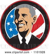 Vector Clip Art of Retro Barack Obama American President over Stars and Stripes by Patrimonio