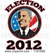 Vector Clip Art of Retro Barack Obama American President over Stars and Stripes with Election 2012 Text by Patrimonio