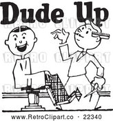 Vector Clip Art of Retro Barber with a Client and Dude up Text by BestVector