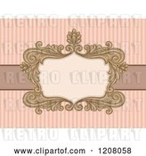 Vector Clip Art of Retro Baroque Frame over Pastel Pink Stripes by BNP Design Studio