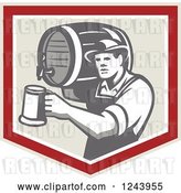 Vector Clip Art of Retro Bartender Guy Pouring a Beer from a Keg in a Shield by Patrimonio