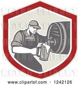 Vector Clip Art of Retro Bartender Pouring a Beer from a Keg in a Shield by Patrimonio